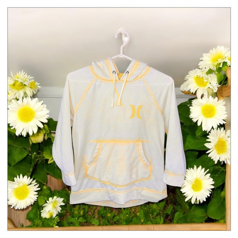 Hurley Lemon🍋Yellow TieDye OrganicCotton Logo Hoody-Distressed-Sz L-EUC Spring!!